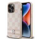 Etui DKNY Leather Checkered Mono Pattern & Printed Stripes na iPhone 14 Pro - różowe DKNY