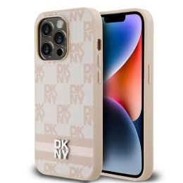Etui DKNY Leather Checkered Mono Pattern & Printed Stripes na iPhone 14 Pro - różowe DKNY
