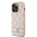 Etui DKNY Leather Checkered Mono Pattern & Printed Stripes na iPhone 14 Pro - różowe DKNY