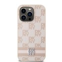 Etui DKNY Leather Checkered Mono Pattern & Printed Stripes na iPhone 14 Pro - różowe DKNY