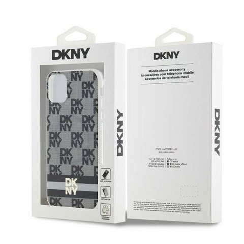 Etui DKNY IML Checkered Mono Pattern & Printed Stripes MagSafe na iPhone 11 / Xr - czarne DKNY