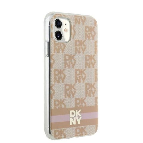 Etui DKNY IML Checkered Mono Pattern & Printed Stripes MagSafe na iPhone 11 / Xr - różowe DKNY