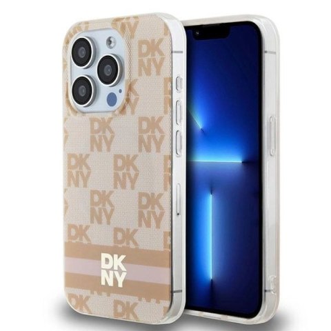 Etui DKNY IML Checkered Mono Pattern & Printed Stripes MagSafe na iPhone 13 Pro / 13 - różowe DKNY