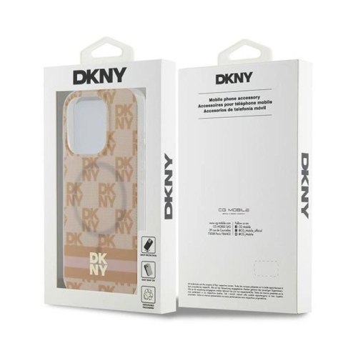 Etui DKNY IML Checkered Mono Pattern & Printed Stripes MagSafe na iPhone 13 Pro / 13 - różowe DKNY