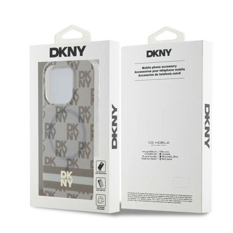Etui DKNY IML Checkered Mono Pattern & Printed Stripes MagSafe na iPhone 13 Pro Max - beżowe DKNY