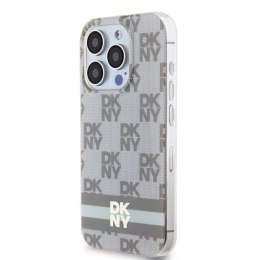 Etui DKNY IML Checkered Mono Pattern & Printed Stripes MagSafe na iPhone 14 Pro - beżowe DKNY