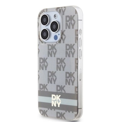 Etui DKNY IML Checkered Mono Pattern & Printed Stripes MagSafe na iPhone 14 Pro - beżowe DKNY