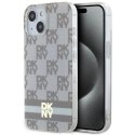 Etui DKNY IML Checkered Mono Pattern & Printed Stripes MagSafe na iPhone 15 Plus / 14 Plus - beżowe DKNY