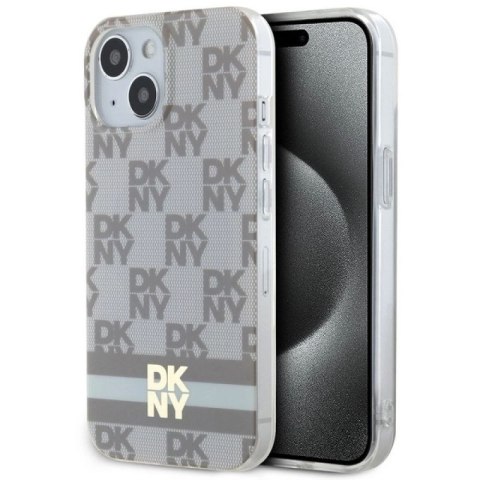 Etui DKNY IML Checkered Mono Pattern & Printed Stripes MagSafe na iPhone 15 Plus / 14 Plus - beżowe DKNY