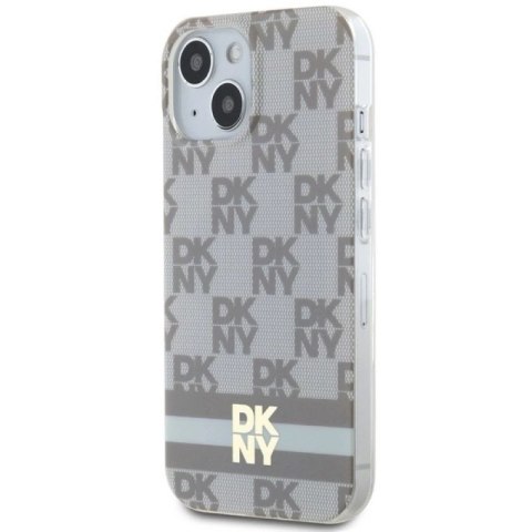 Etui DKNY IML Checkered Mono Pattern & Printed Stripes MagSafe na iPhone 15 Plus / 14 Plus - beżowe DKNY