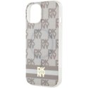 Etui DKNY IML Checkered Mono Pattern & Printed Stripes MagSafe na iPhone 15 Plus / 14 Plus - beżowe DKNY