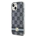Etui DKNY IML Checkered Mono Pattern & Printed Stripes MagSafe na iPhone 15 Plus / 14 Plus - czarne DKNY