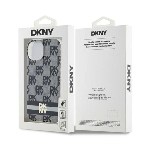 Etui DKNY IML Checkered Mono Pattern & Printed Stripes MagSafe na iPhone 15 Plus / 14 Plus - czarne DKNY