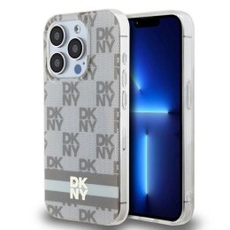 Etui DKNY IML Checkered Mono Pattern & Printed Stripes MagSafe na iPhone 15 Pro - beżowe DKNY