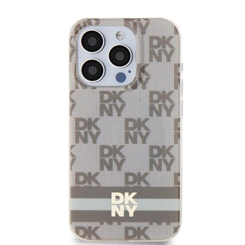 Etui DKNY IML Checkered Mono Pattern & Printed Stripes MagSafe na iPhone 15 Pro - beżowe DKNY