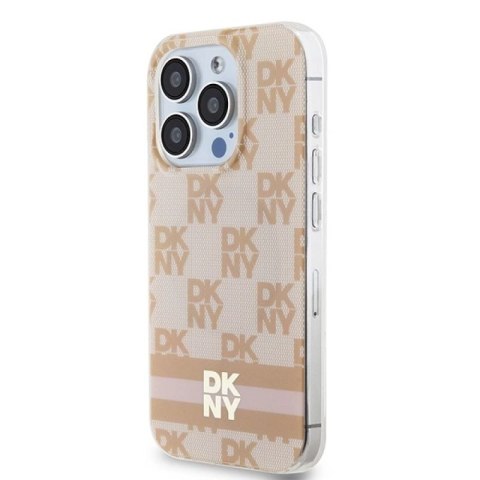 Etui DKNY IML Checkered Mono Pattern & Printed Stripes MagSafe na iPhone 15 Pro - różowe DKNY