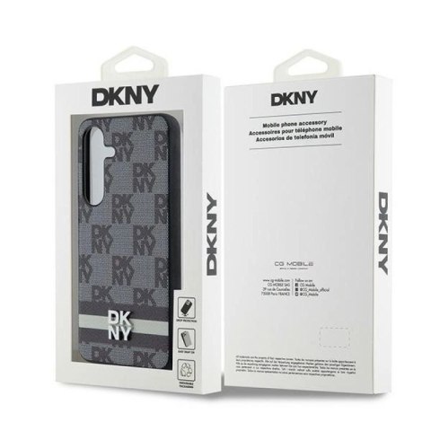 Etui DKNY Leather Checkered Mono Pattern & Printed Stripes na Samsung Galaxy S24 - czarne DKNY