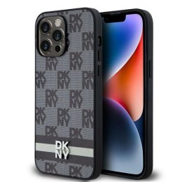 Etui DKNY Leather Checkered Mono Pattern & Printed Stripes na iPhone 14 Pro Max - czarne DKNY