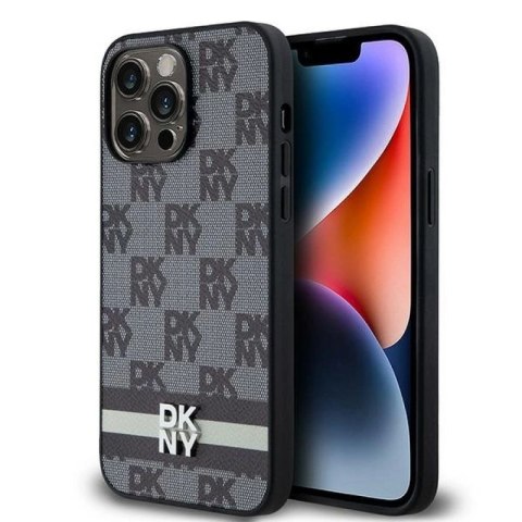 Etui DKNY Leather Checkered Mono Pattern & Printed Stripes na iPhone 14 Pro Max - czarne DKNY