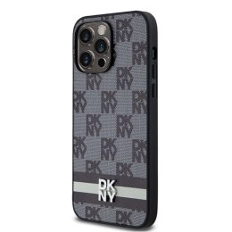 Etui DKNY Leather Checkered Mono Pattern & Printed Stripes na iPhone 14 Pro Max - czarne DKNY