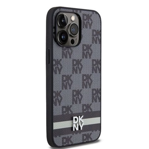 Etui DKNY Leather Checkered Mono Pattern & Printed Stripes na iPhone 14 Pro Max - czarne DKNY