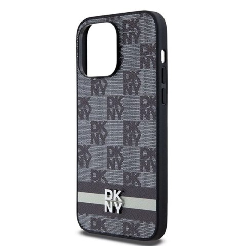 Etui DKNY Leather Checkered Mono Pattern & Printed Stripes na iPhone 14 Pro Max - czarne DKNY