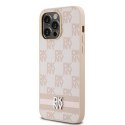 Etui DKNY Leather Checkered Mono Pattern & Printed Stripes na iPhone 14 Pro Max - różowe DKNY