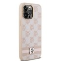 Etui DKNY Leather Checkered Mono Pattern & Printed Stripes na iPhone 14 Pro Max - różowe DKNY