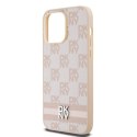 Etui DKNY Leather Checkered Mono Pattern & Printed Stripes na iPhone 14 Pro Max - różowe DKNY