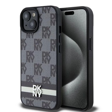 Etui DKNY Leather Checkered Mono Pattern & Printed Stripes na iPhone 15 / 14 / 13 - czarne DKNY