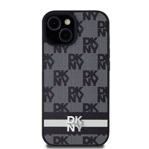 Etui DKNY Leather Checkered Mono Pattern & Printed Stripes na iPhone 15 / 14 / 13 - czarne DKNY