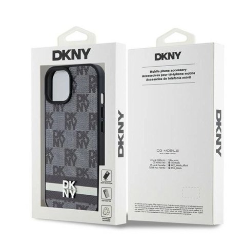 Etui DKNY Leather Checkered Mono Pattern & Printed Stripes na iPhone 15 / 14 / 13 - czarne DKNY