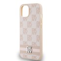 Etui DKNY Leather Checkered Mono Pattern & Printed Stripes na iPhone 15 / 14 / 13 - różowe DKNY