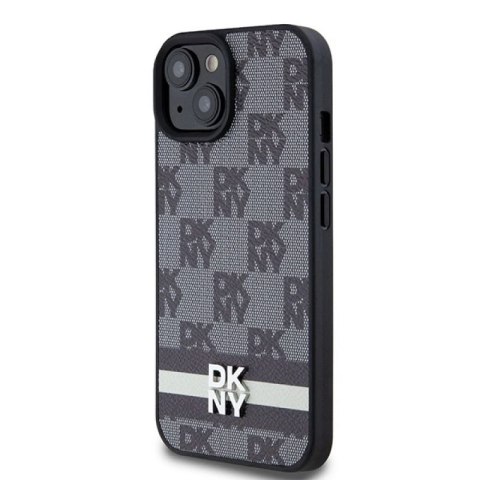 Etui DKNY Leather Checkered Mono Pattern & Printed Stripes na iPhone 15 Plus / 14 Plus - czarne DKNY