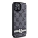 Etui DKNY Leather Checkered Mono Pattern & Printed Stripes na iPhone 15 Plus / 14 Plus - czarne DKNY