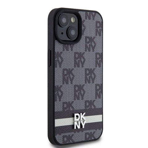Etui DKNY Leather Checkered Mono Pattern & Printed Stripes na iPhone 15 Plus / 14 Plus - czarne DKNY
