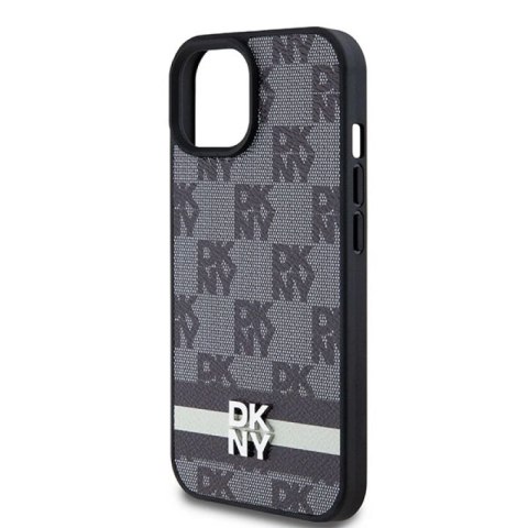 Etui DKNY Leather Checkered Mono Pattern & Printed Stripes na iPhone 15 Plus / 14 Plus - czarne DKNY