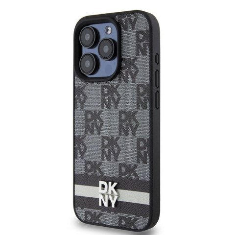 Etui DKNY Leather Checkered Mono Pattern & Printed Stripes na iPhone 15 Pro Max - czarne DKNY