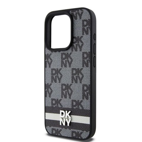 Etui DKNY Leather Checkered Mono Pattern & Printed Stripes na iPhone 15 Pro Max - czarne DKNY