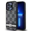 Etui DKNY Leather Checkered Mono Pattern & Printed Stripes na iPhone 15 Pro - czarne DKNY