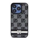 Etui DKNY Leather Checkered Mono Pattern & Printed Stripes na iPhone 15 Pro - czarne DKNY