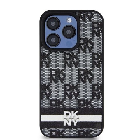 Etui DKNY Leather Checkered Mono Pattern & Printed Stripes na iPhone 15 Pro - czarne DKNY