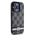 Etui DKNY Leather Checkered Mono Pattern & Printed Stripes na iPhone 15 Pro - czarne DKNY