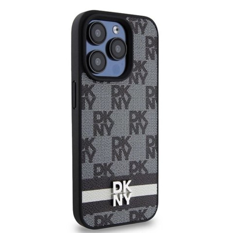 Etui DKNY Leather Checkered Mono Pattern & Printed Stripes na iPhone 15 Pro - czarne DKNY