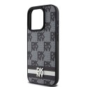 Etui DKNY Leather Checkered Mono Pattern & Printed Stripes na iPhone 15 Pro - czarne DKNY