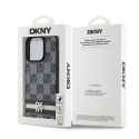 Etui DKNY Leather Checkered Mono Pattern & Printed Stripes na iPhone 15 Pro - czarne DKNY