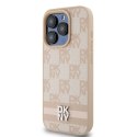 Etui DKNY Leather Checkered Mono Pattern & Printed Stripes na iPhone 15 Pro - różowe DKNY