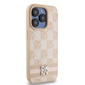 Etui DKNY Leather Checkered Mono Pattern & Printed Stripes na iPhone 15 Pro - różowe DKNY