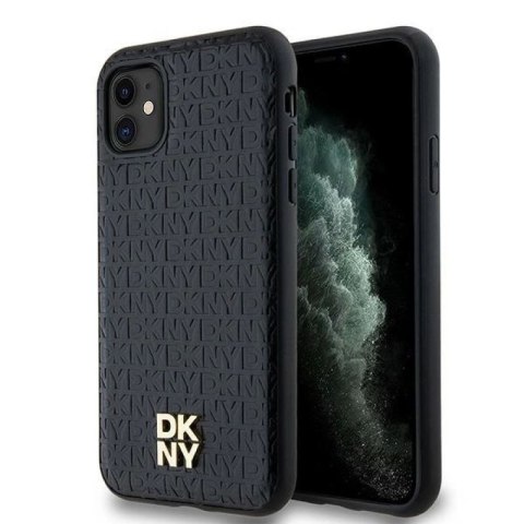 Etui DKNY Leather Monogram Pattern Metal Logo MagSafe na iPhone 11 / Xr - czarne DKNY