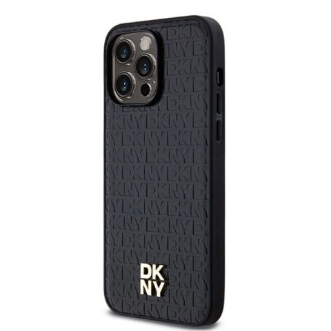 Etui DKNY Leather Monogram Pattern Metal Logo MagSafe na iPhone 14 Pro Max - czarne DKNY